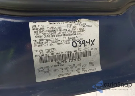 2010 Ford Crown Victoria Police/Police Interceptor from USA, damaged, VIN 2FABP7BV1AX121263